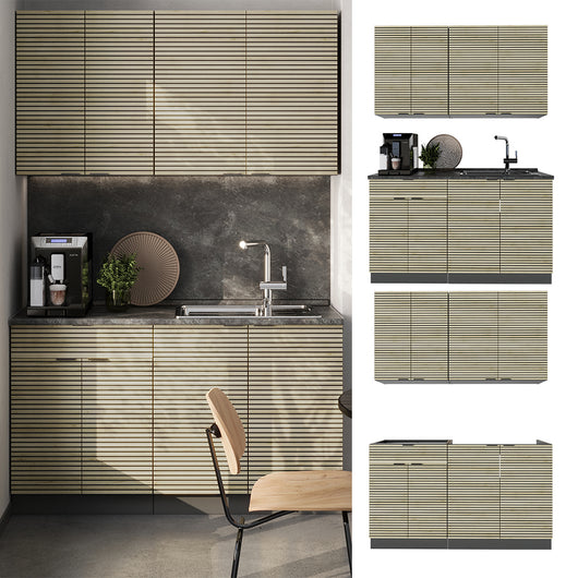 Vicco Cucina completa Pannello in rovere/antracite 140 cm , PL Marmo