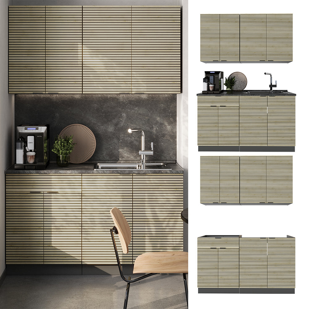 Vicco Cucina completa Pannello in rovere/antracite 140 cm senza piano di lavoro