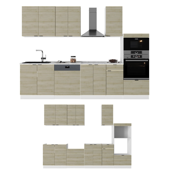 Vicco Cucina componibile Pannello di quercia/bianco 300 cm con armadio alto, PL Rovere