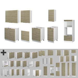 Vicco Cucina componibile Pannello di quercia/bianco 300 cm con armadio alto, PL Rovere