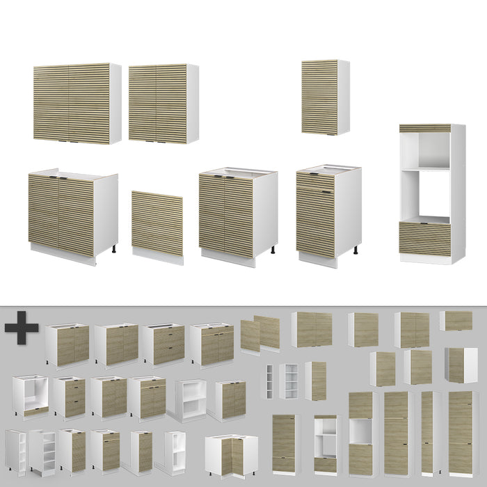 Vicco Cucina componibile Pannello di quercia/bianco 300 cm con armadio alto, PL Antracite