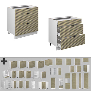 Vicco Mobiletto base per cucina Pannello in quercia 80 cm con 3 cassetti, PL Marmo