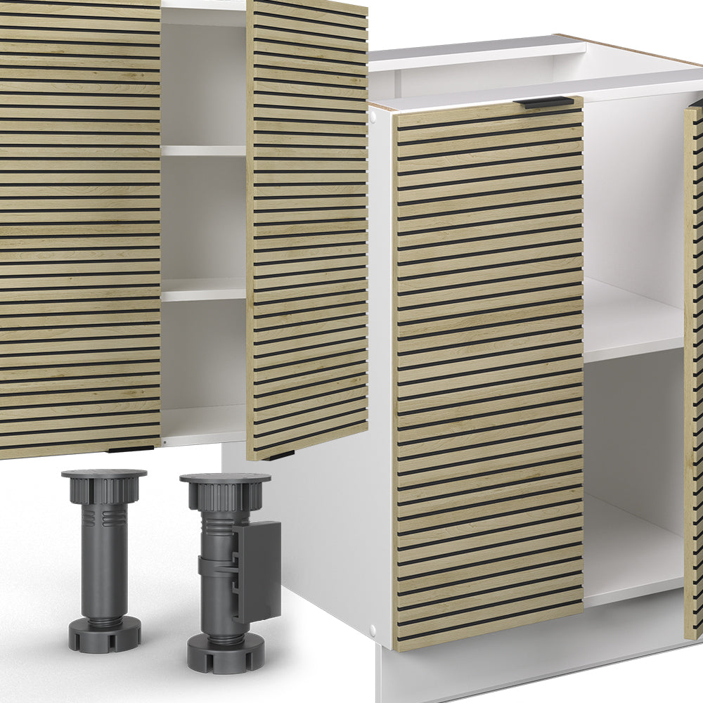 Vicco Cucina componibile Pannello di quercia/bianco 300 cm con armadio alto, PL Marmo