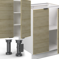 Vicco Cucina componibile Pannello di quercia/bianco 300 cm con armadio alto, PL Marmo