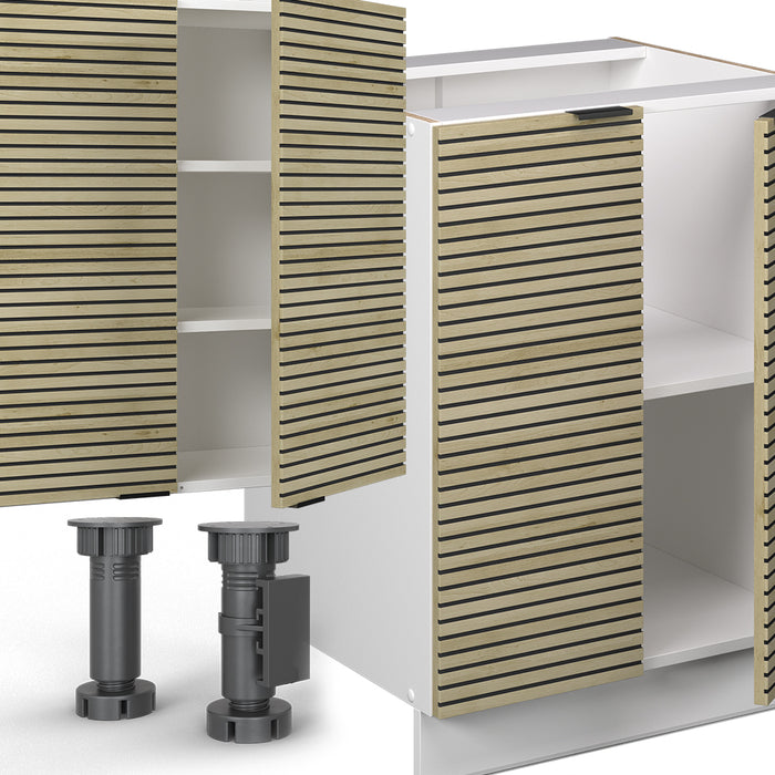 Vicco Cucina componibile Pannello di quercia/bianco 300 cm con armadio alto, PL Marmo