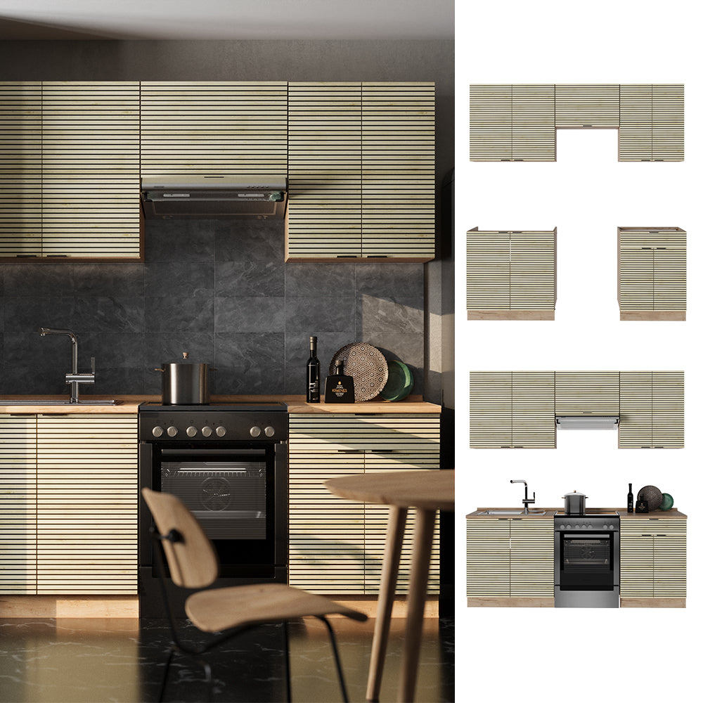Vicco Cucina componibile Pannello in rovere/rovere goldkraft 200 cm , PL Marmo