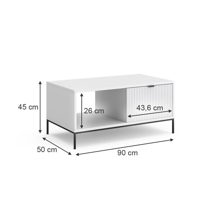 Vicco Tavolino da caffè Bianco 90 x 50 cm con un cassetto