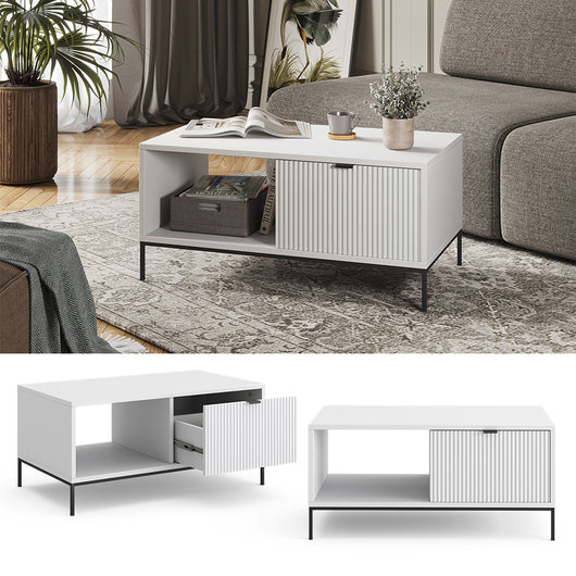 Vicco Tavolino da caffè Bianco 90 x 50 cm con un cassetto