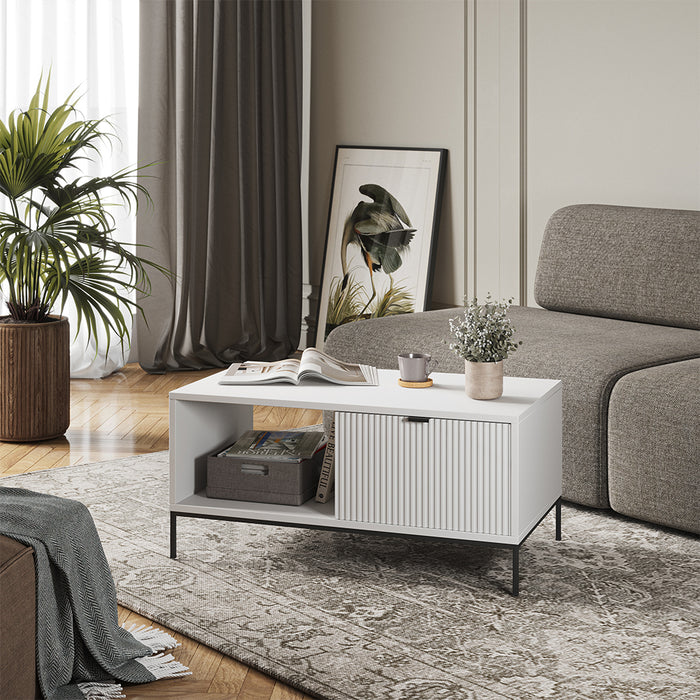 Vicco Tavolino da caffè Bianco 90 x 50 cm con un cassetto