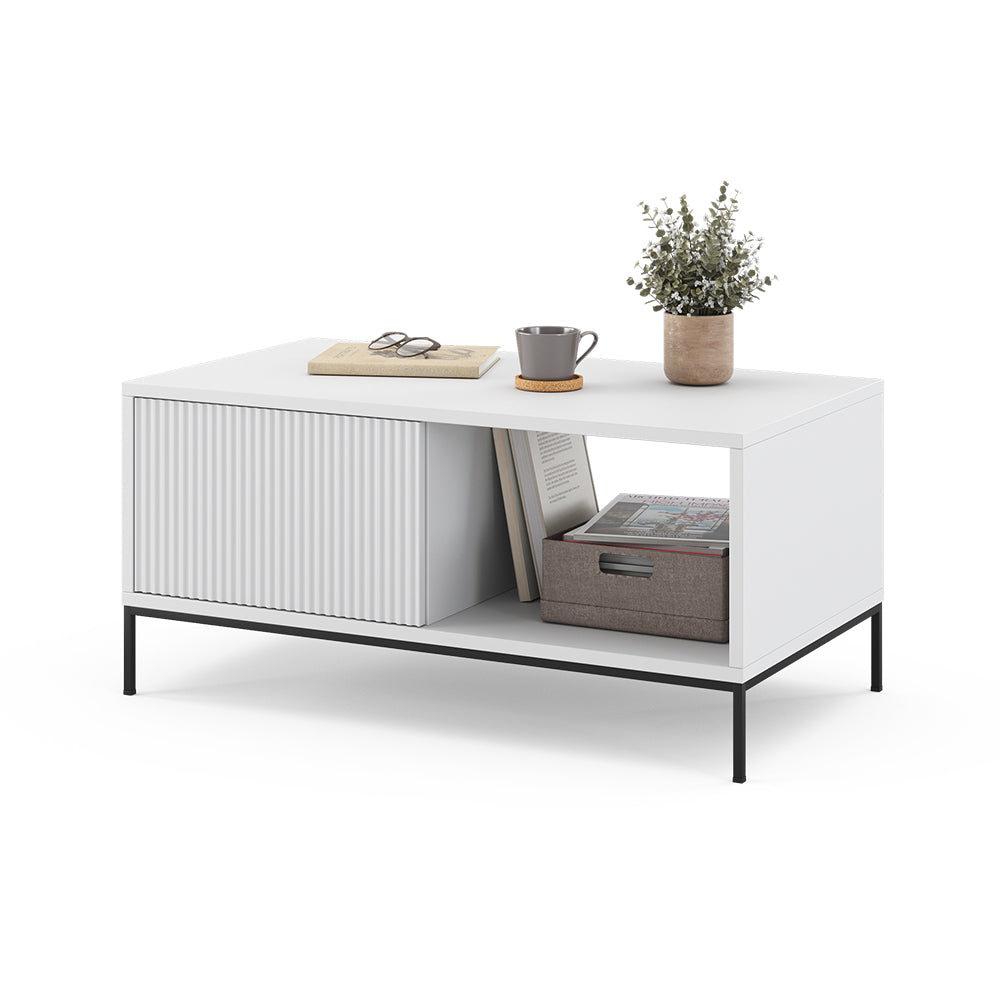 Vicco Tavolino da caffè Bianco 90 x 50 cm con un cassetto