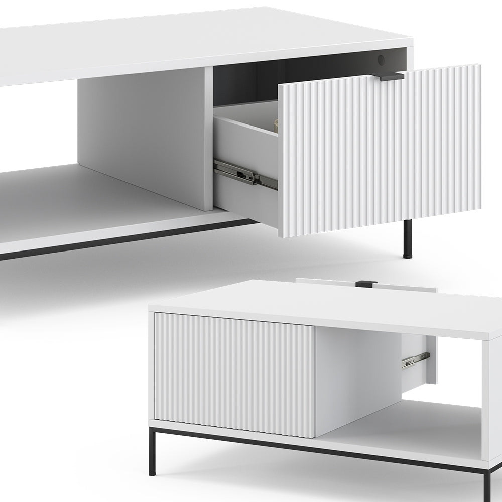 Vicco Tavolino da caffè Bianco 90 x 50 cm con un cassetto