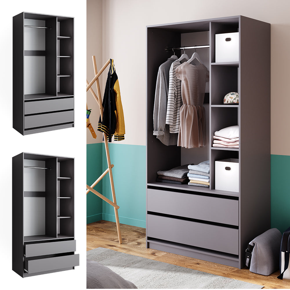 Vicco Armadio Antracite 100 x 200 cm con 2 cassetti