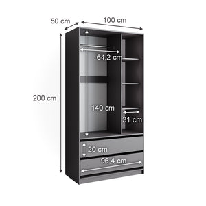 Vicco Armadio Antracite 100 x 200 cm con 2 cassetti