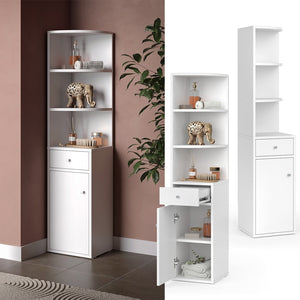 Vicco Scaffale d'angolo Bianco 30 x 135.5 cm con anta e cassetto