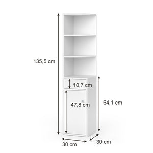 Vicco Scaffale d'angolo Bianco 30 x 135.5 cm con anta e cassetto