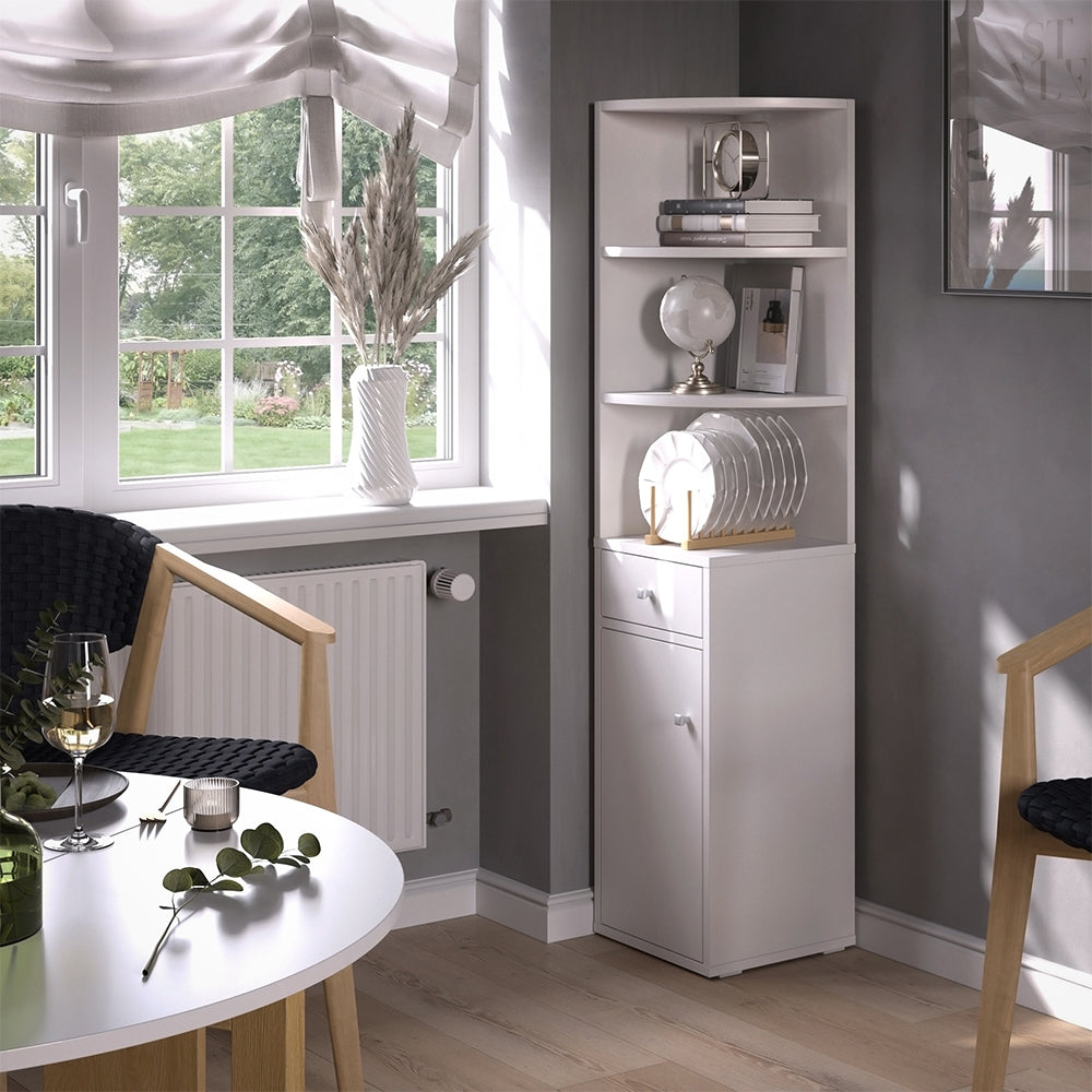 Vicco Scaffale d'angolo Bianco 30 x 135.5 cm con anta e cassetto