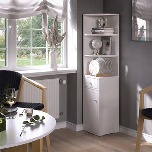 Vicco Scaffale d'angolo Bianco 30 x 135.5 cm con anta e cassetto