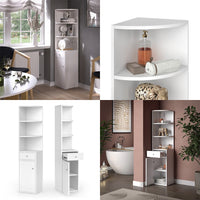 Vicco Scaffale d'angolo Bianco 30 x 135.5 cm con anta e cassetto