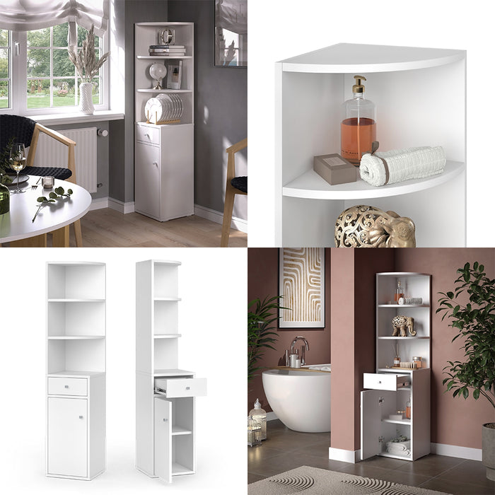 Vicco Scaffale d'angolo Bianco 30 x 135.5 cm con anta e cassetto