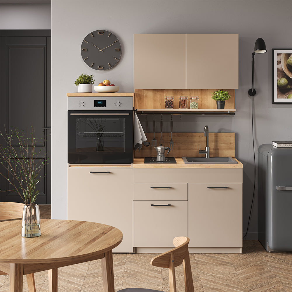 Vicco Cucina monoblocco Grigio 160 cm con tavolo allungabile con striscia LED