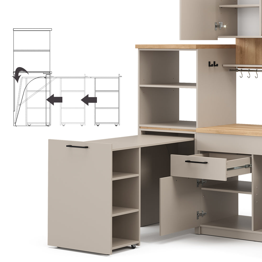 Vicco Cucina monoblocco Grigio 160 cm con tavolo allungabile con striscia LED