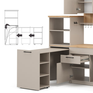 Vicco Cucina monoblocco Grigio 160 cm con tavolo allungabile con striscia LED