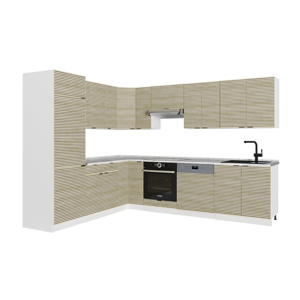 Vicco Cucina angolare completa Pannello di quercia/bianco 227 x 287 cm , PL Marmo