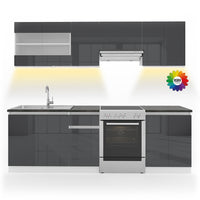 Vicco Mobile da cucina Antracite/bianco 240 cm , AP Nero con striscia LED