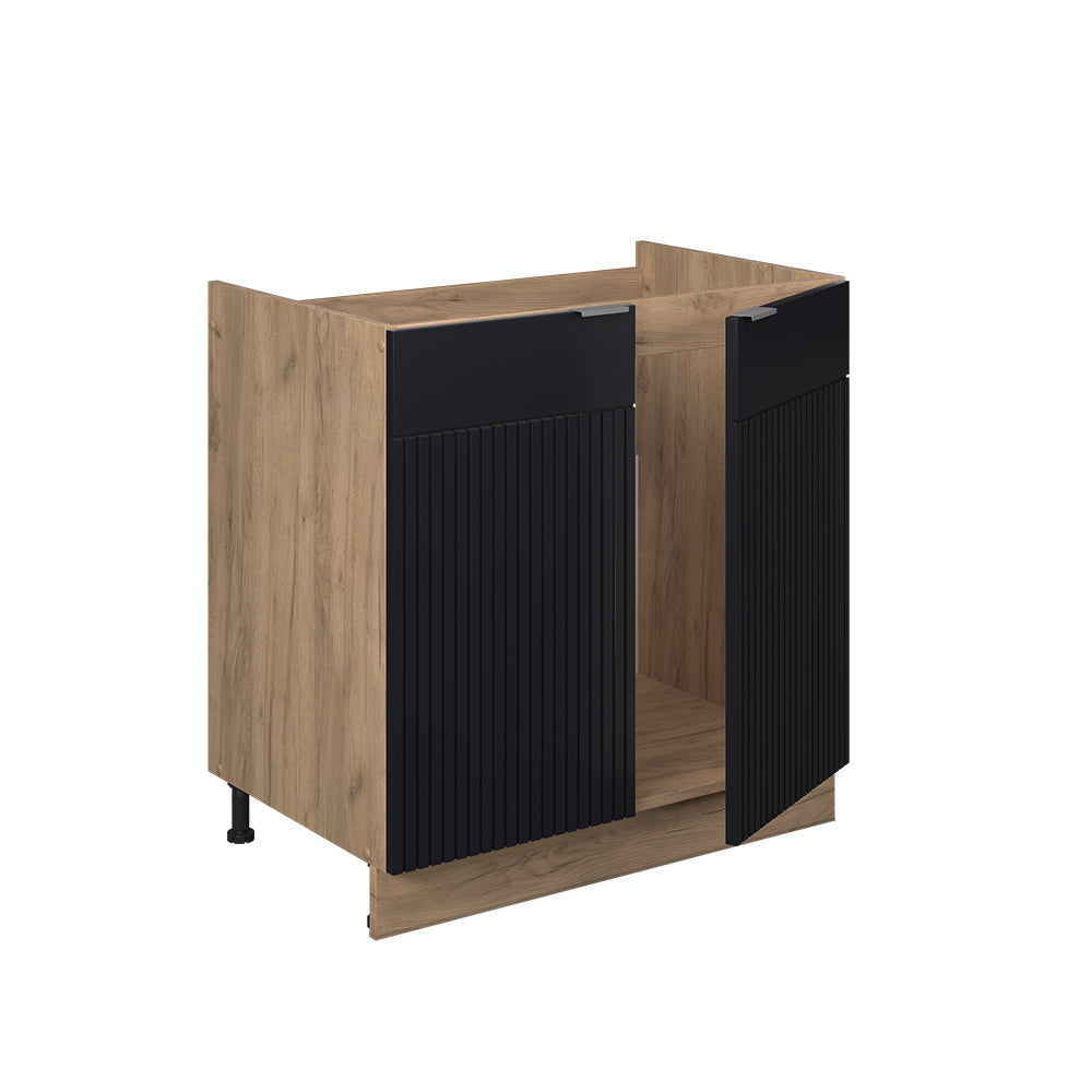 Vicco Mobile lavello cucina Nero a righe 80 cm , PL Rovere