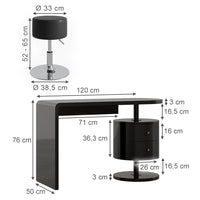 Vicco Tavolo da toeletta Nero lucido 120 cm con sgabello