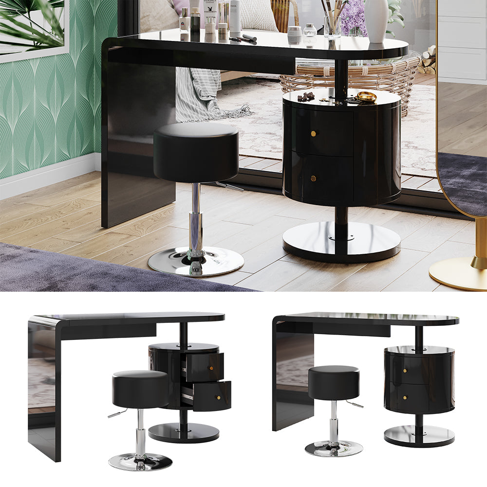 Vicco Tavolo da toeletta Nero lucido 120 cm con sgabello