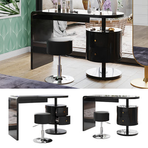 Vicco Tavolo da toeletta Nero lucido 120 cm con sgabello