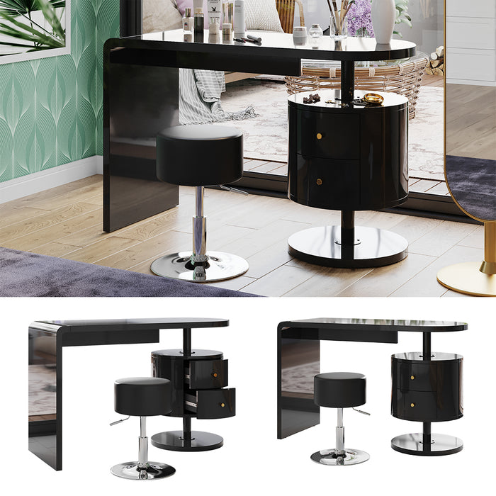 Vicco Tavolo da toeletta Nero lucido 120 cm con sgabello