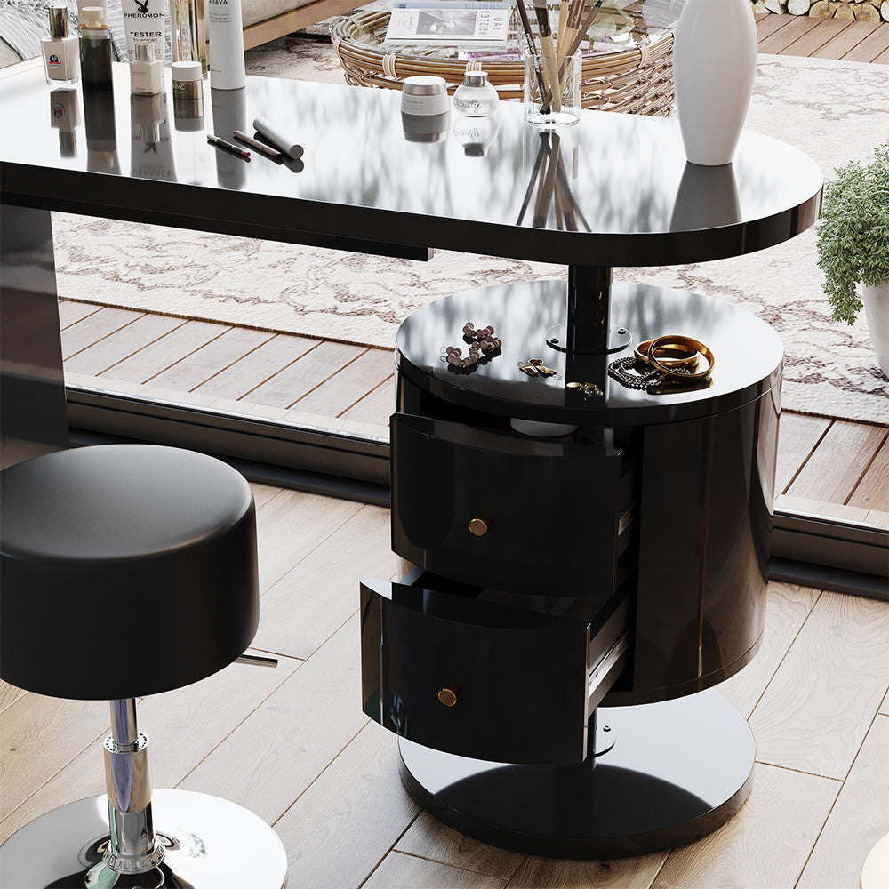 Vicco Tavolo da toeletta Nero lucido 120 cm con sgabello