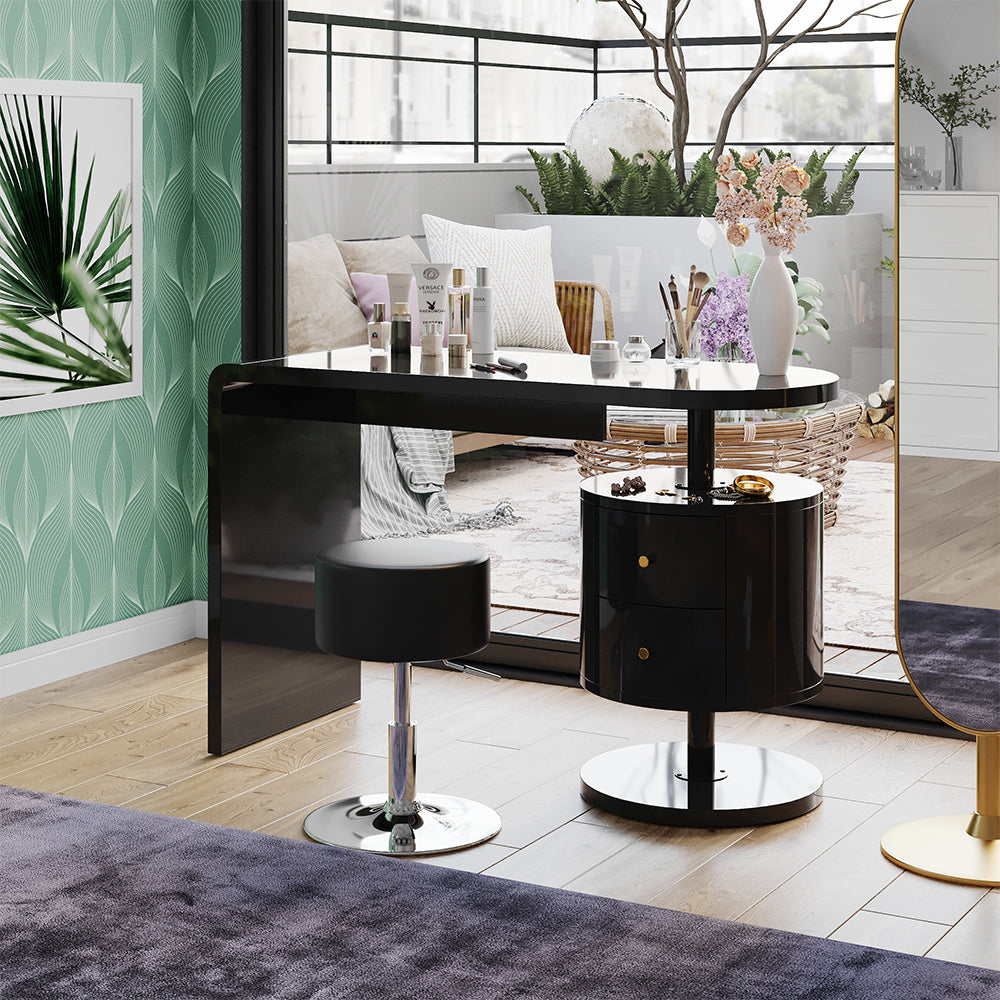 Vicco Tavolo da toeletta Nero lucido 120 cm con sgabello