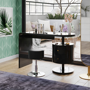 Vicco Tavolo da toeletta Nero lucido 120 cm con sgabello