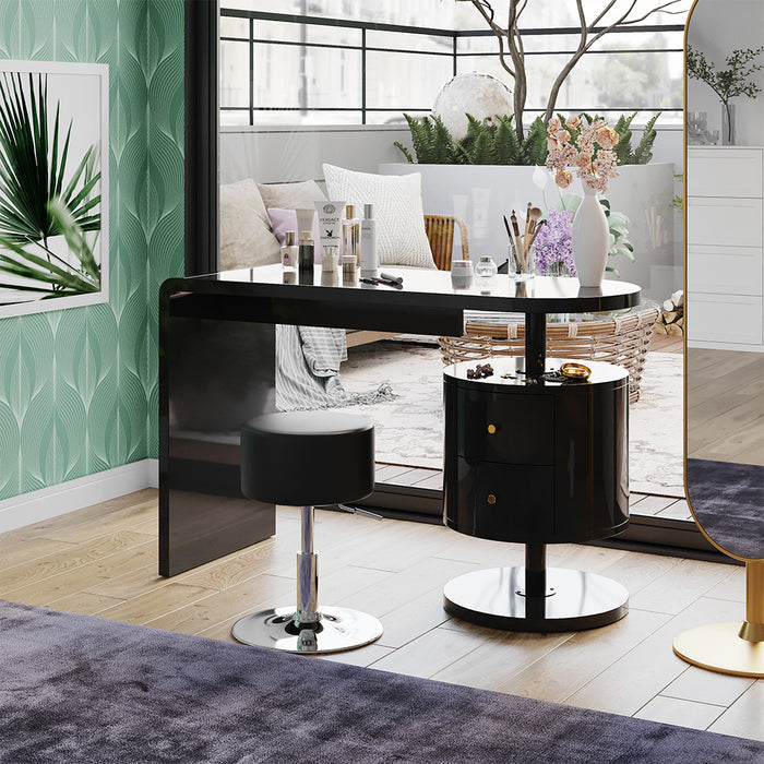 Vicco Tavolo da toeletta Nero lucido 120 cm con sgabello
