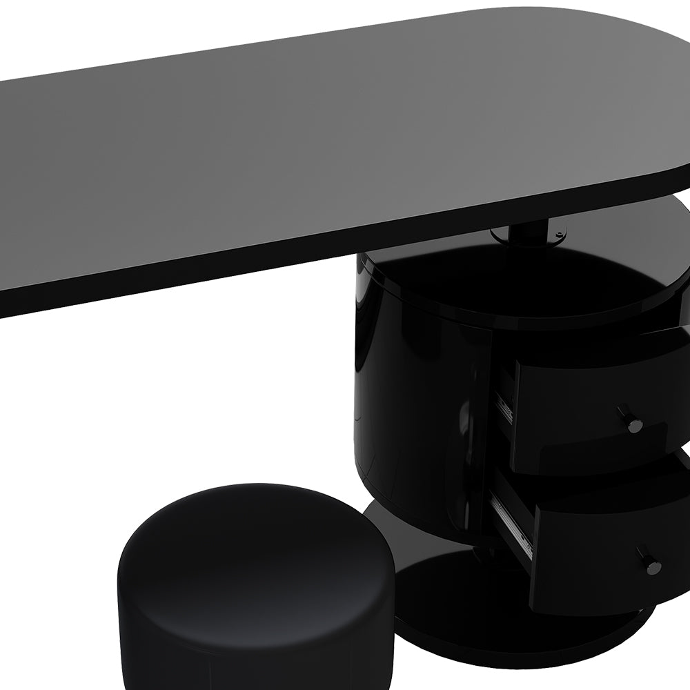 Vicco Tavolo da toeletta Nero lucido 120 cm con sgabello