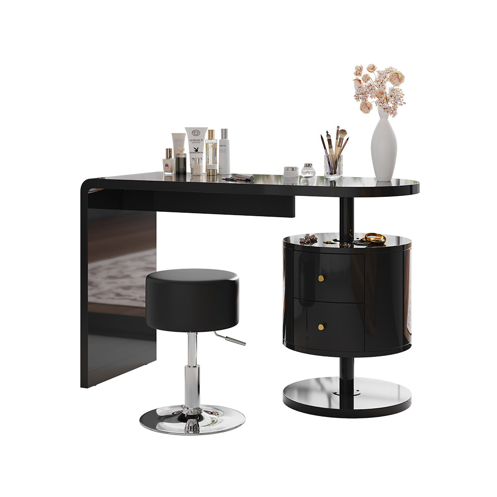 Vicco Tavolo da toeletta Nero lucido 120 cm con sgabello