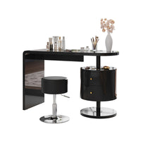 Vicco Tavolo da toeletta Nero lucido 120 cm con sgabello