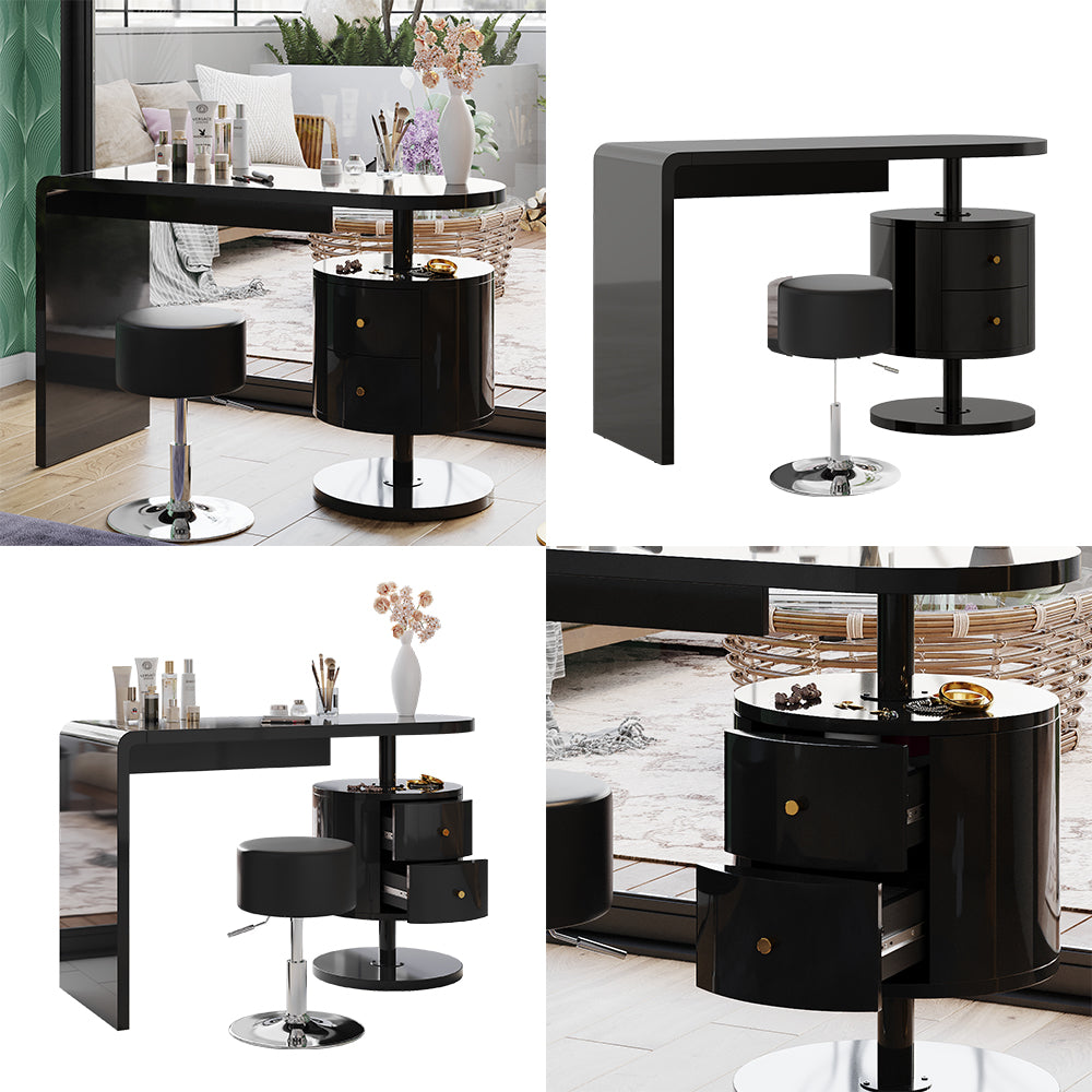 Vicco Tavolo da toeletta Nero lucido 120 cm con sgabello