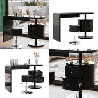 Vicco Tavolo da toeletta Nero lucido 120 cm con sgabello