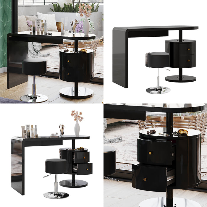 Vicco Tavolo da toeletta Nero lucido 120 cm con sgabello