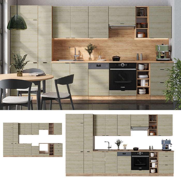 Vicco Cucina componibile Pannello in rovere/rovere goldkraft 355 cm senza piano di lavoro