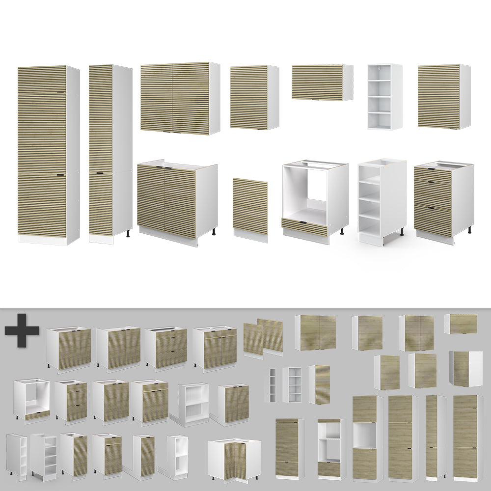 Vicco Cucina componibile Pannello di quercia/bianco 355 cm senza piano di lavoro