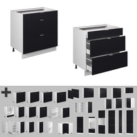 Vicco Mobiletto base per cucina Nero a righe 80 cm con 3 cassetti, PL Rovere