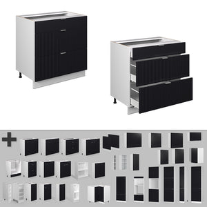 Vicco Mobiletto base per cucina Nero a righe 80 cm con 3 cassetti, PL Rovere