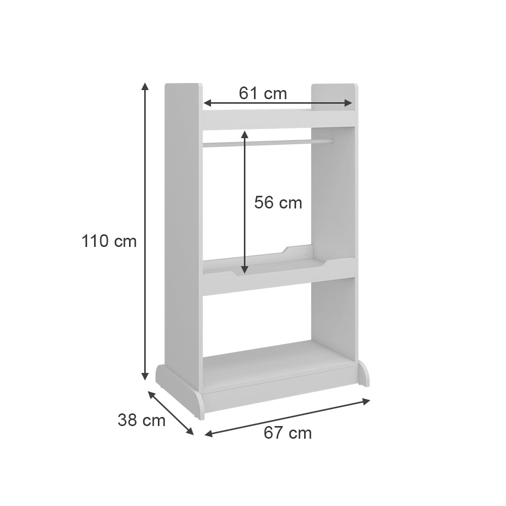 Vicco Armadio per bambini Bianco 67 x 110 cm con asta di sospensione in legno e pomelli