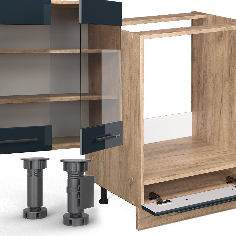 Vicco Cucina angolare completa Blu scuro lucido/rovere dorato 257 x 60 cm , PL Antracite