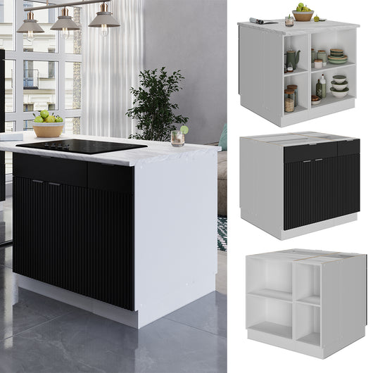 Vicco Isola cucina Nero a righe 90 cm con cassetto, senza piano di lavoro